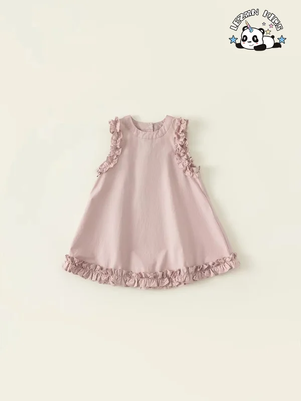 LEZONKIDS - Novas Tendências de Varejo Personalizar Cor Pura Bonito Sem Mangas Últimos Projetos de Vestidos para Crianças para o Verão